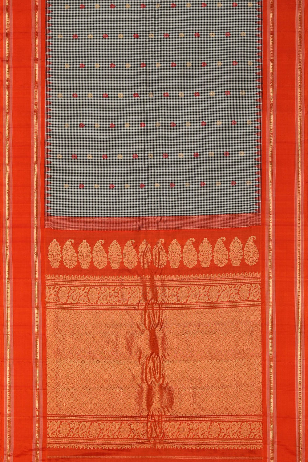 Image of Gadwal Silk Kattam Black Saree